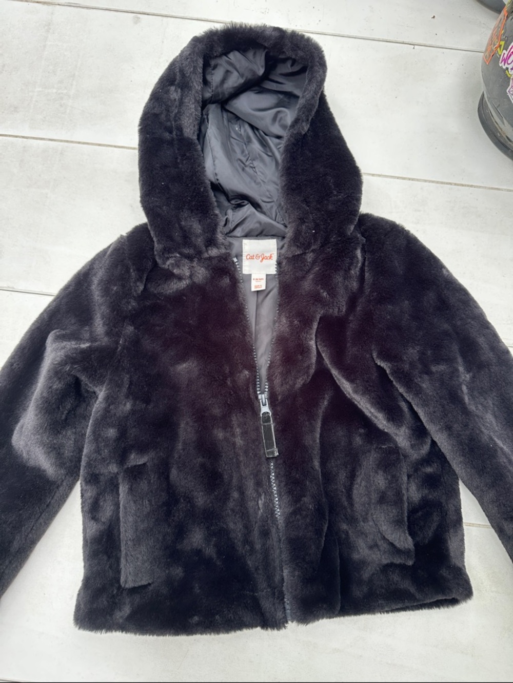 Cat & Jack Black Faux Fur Hooded Puffer Jacket